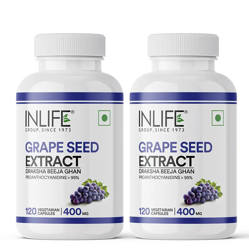 Inlife Grape Seed Extract (Proanthocyanidins > 95%)|400mg| 60 Veg Capsules