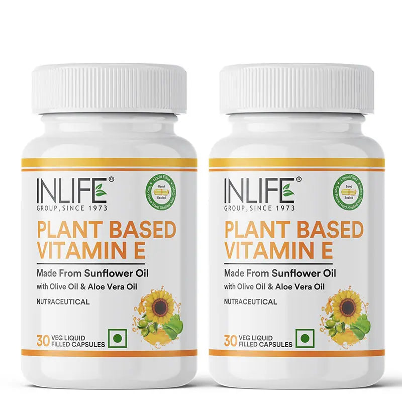 Inlife Plant Based Natural Vitamin E Capsules, Sunflower, Olive & Aloe Vera Oils | Veg. Capsules