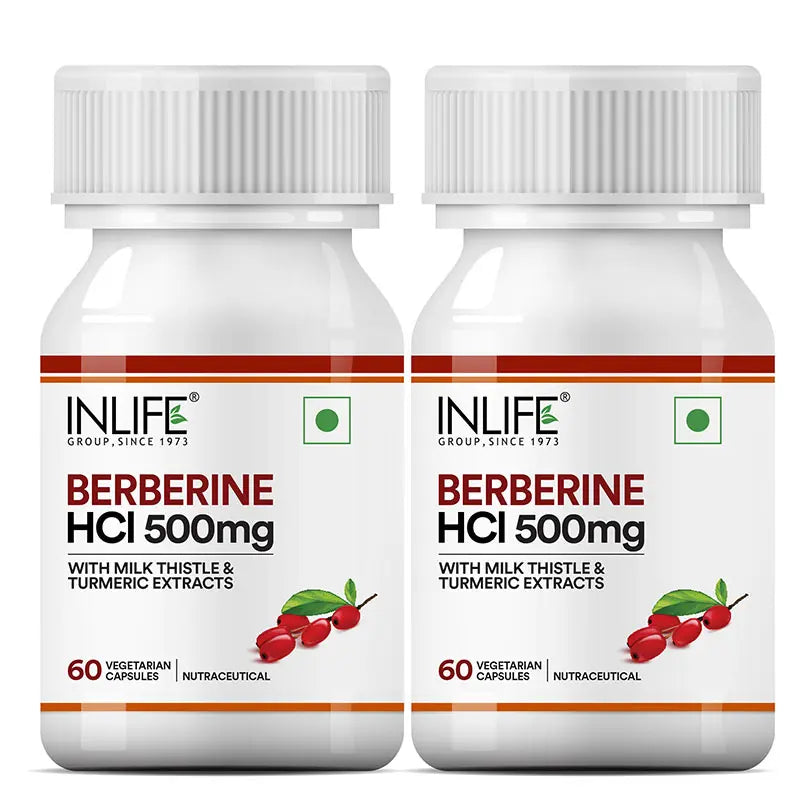 Inlife Berberine Supplement with HCl 500mg, Milk Thistle, Turmeric | Veg. Capsules