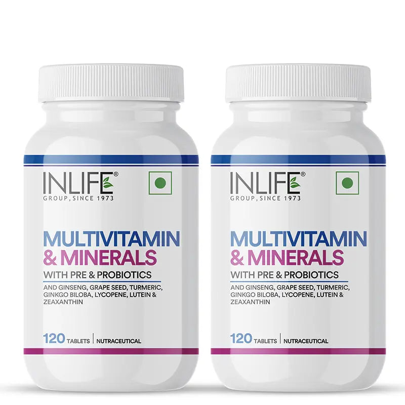 Inlife Multivitamin and Minerals Supplement with Ginseng, Grape Seed, Lutein & Probiotics | Vegetarian Tablets