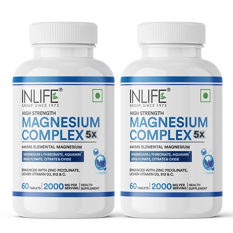 Inlife 5X Magnesium Complex 2000mg with Zinc, Vitamin C, D3, B12 Veg. Tablets