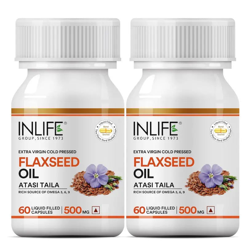 Inlife Flaxseed Oil Omega 3,6,9 Fatty Acids Supplement | 500mg | 60 Capsules