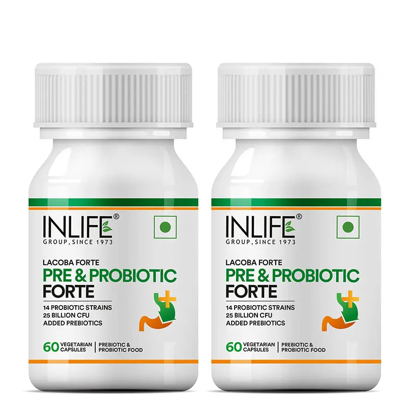 Inlife Prebiotic & Probiotics Forte | 25 Billion, 14 Probiotic Strains | Veg. Capsules