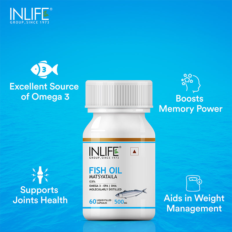 INLIFE Fish Oil Omega 3 Fatty Acids Supplement, 500mg (60 Capsules)