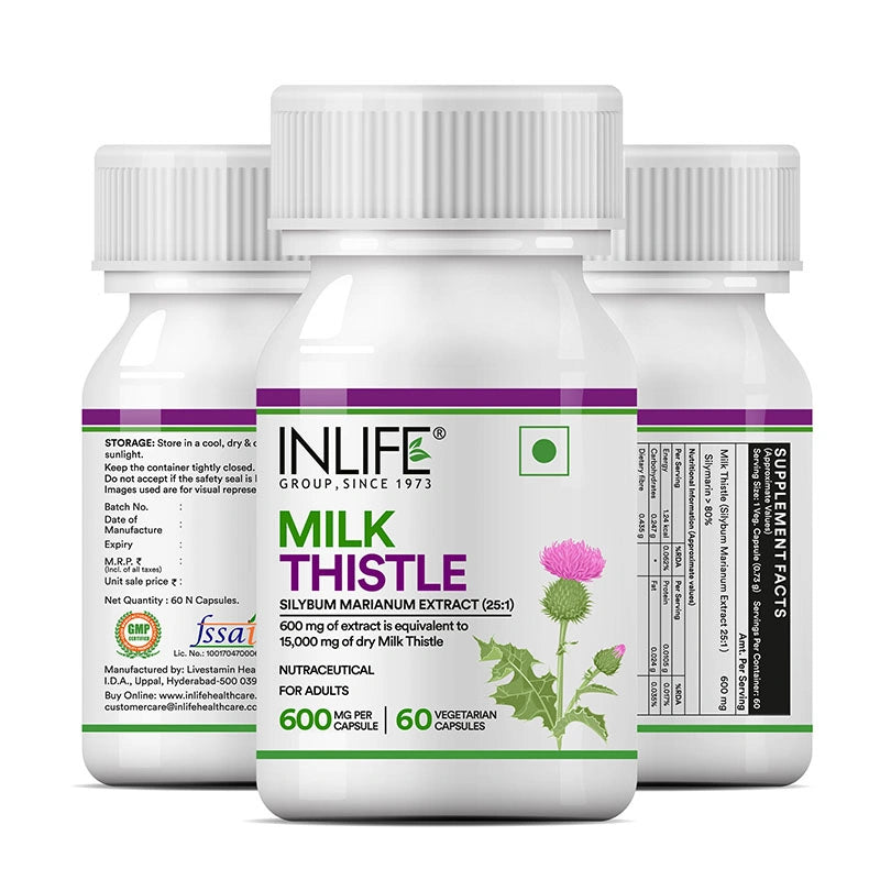 Inlife Milk Thistle Supplement (80% Silymarin), 600mg, Veg. Capsules
