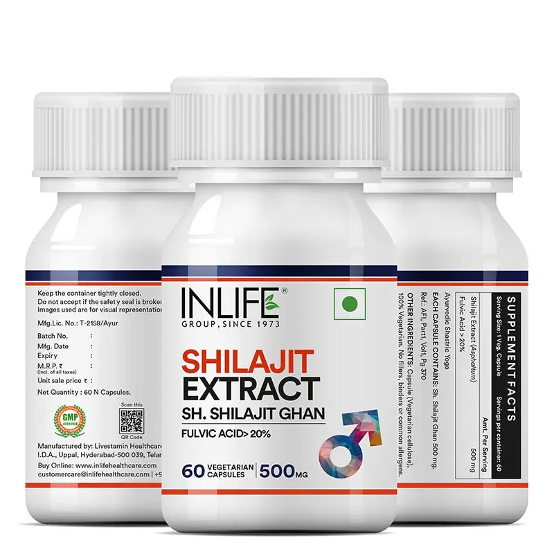 Inlife Shilajit Extract Supplement, 500 mg, Veg. Capsules
