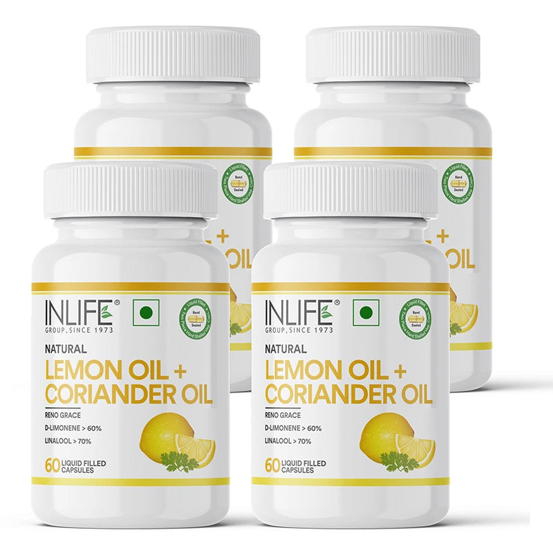 Inlife Natural Lemon & Coriander oil | Liquid Filled Veg Capsules