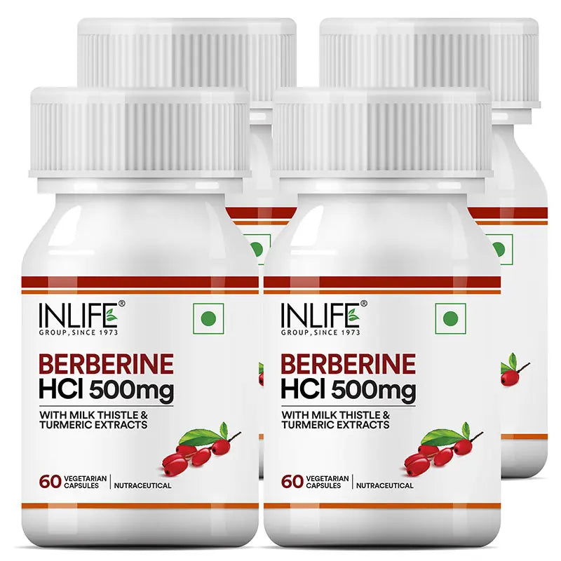 Inlife Berberine Supplement with HCl 500mg, Milk Thistle, Turmeric | 60 Veg. Capsules