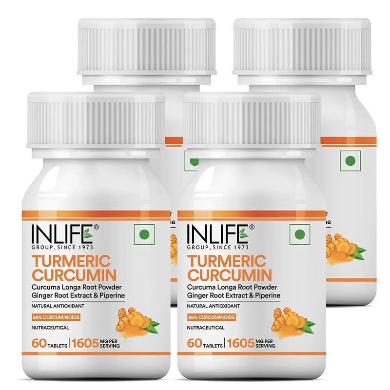 Inlife Turmeric Curcumin Tablets with Piperine | 95% Curcuminoids High-Absorption Supplements | Anti-Inflammatory & Antioxidant Support | 1605 mg per serving |60 Veg. Tablets