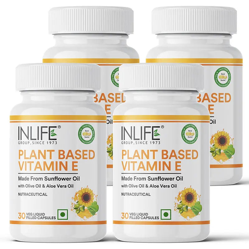 Inlife Plant Based Natural Vitamin E Capsules, Sunflower, Olive & Aloe Vera Oils | Veg. Capsules