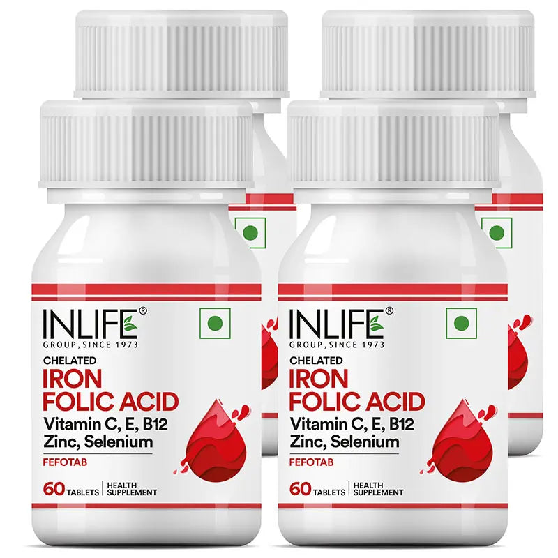 Inlife Chelated Iron Folic Acid Supplement with Vitamin C, E, B12, Zinc & Selenium Vegetarian Tablets