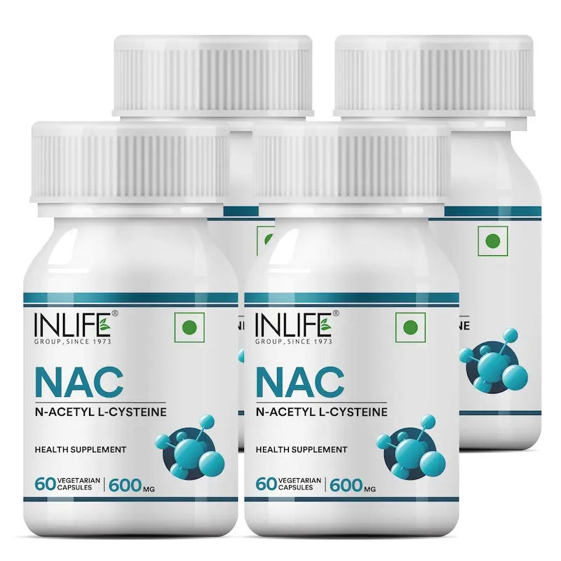 Inlife N-Acetyl Cysteine (NAC) Supplement 600mg | Supports Liver & Respiratory Health | Veg. Capsules