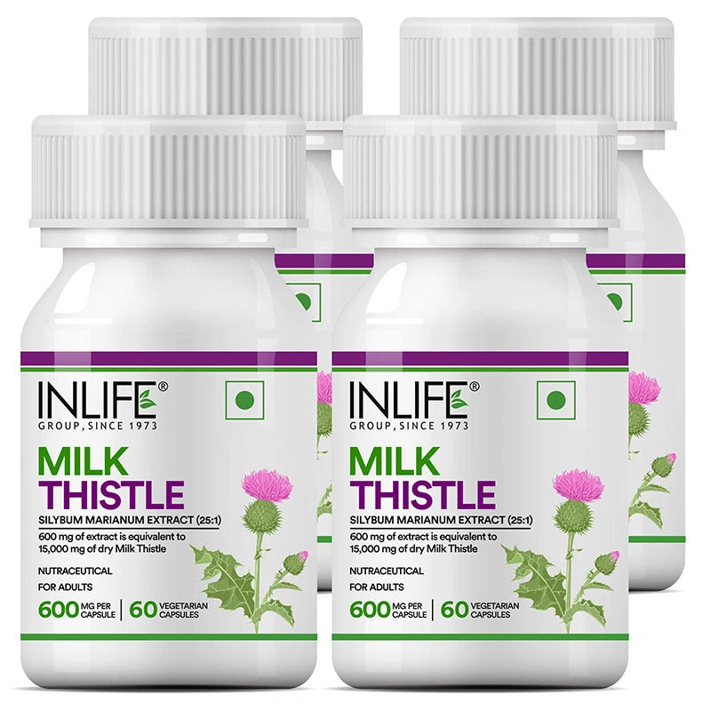 Inlife Milk Thistle Supplement (80% Silymarin), 600mg, Veg. Capsules