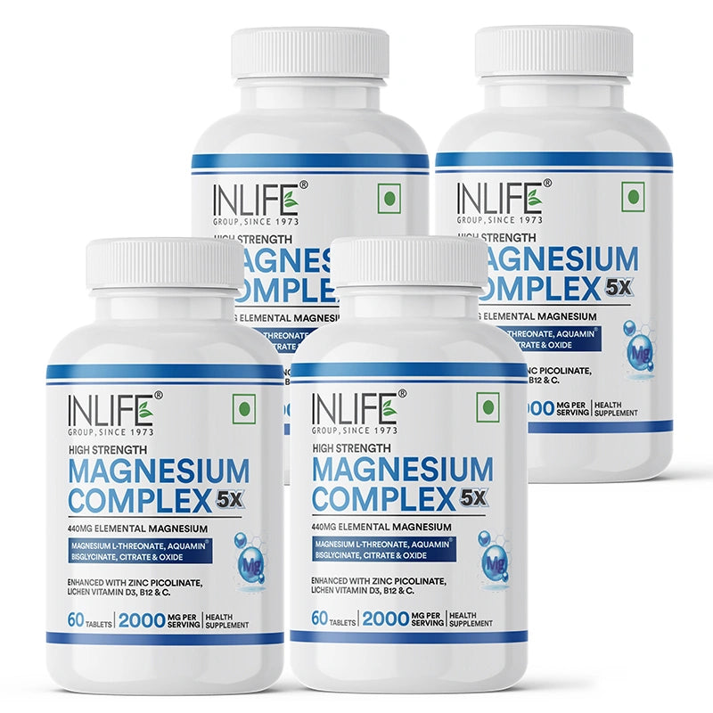 Inlife 5X Magnesium Complex 2000mg with Zinc, Vitamin C, D3, B12 Veg. Tablets