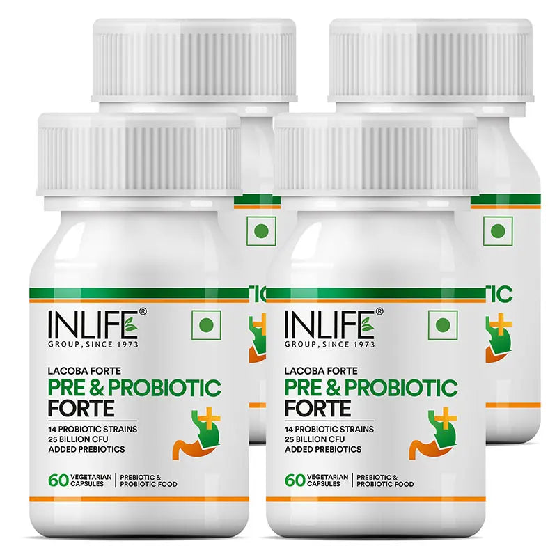 Inlife Prebiotic & Probiotics Forte | 25 Billion, 14 Probiotic Strains | Veg. Capsules