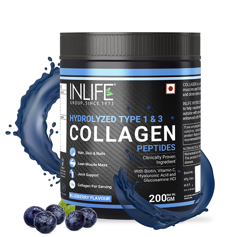INLIFE Hydrolysed Collagen Peptides with Biotin, Hyaluronic Acid & Glucosamine HCl, 200g