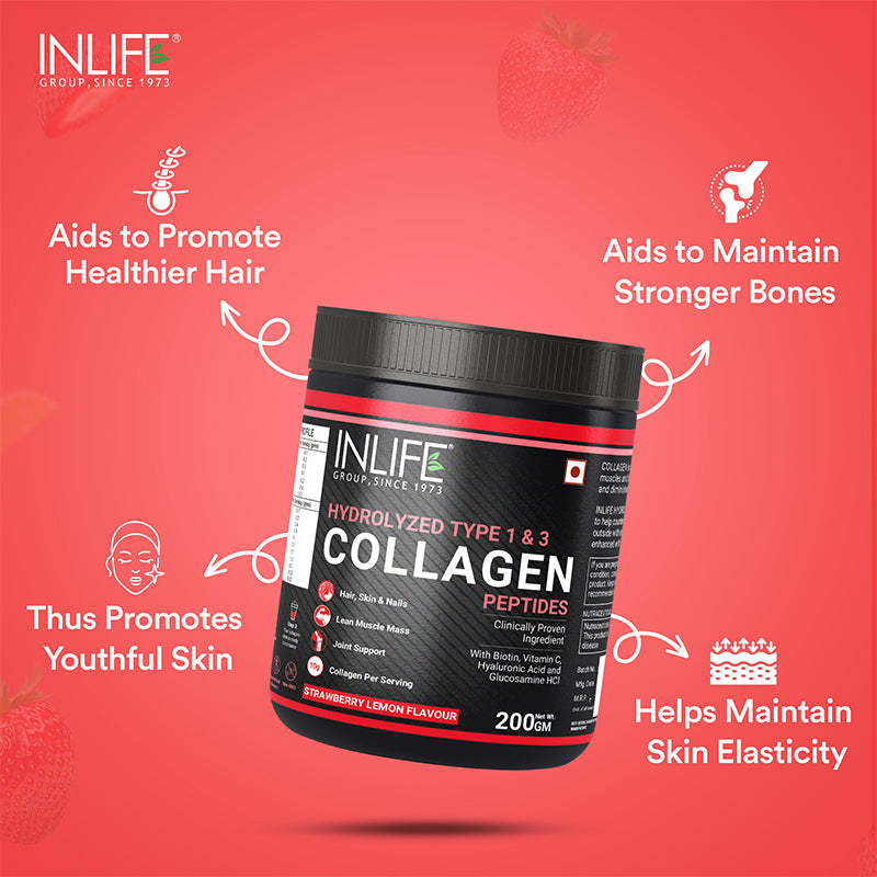 INLIFE Hydrolysed Collagen Peptides with Biotin, Hyaluronic Acid & Glucosamine HCl, 200g