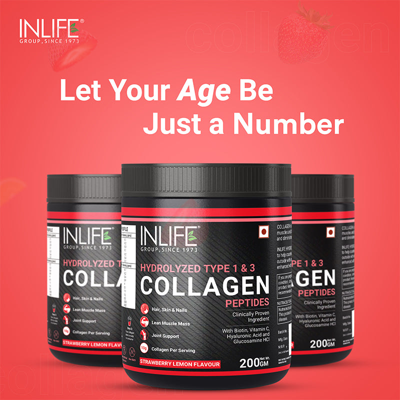 INLIFE Hydrolysed Collagen Peptides with Biotin, Hyaluronic Acid & Glucosamine HCl, 200g