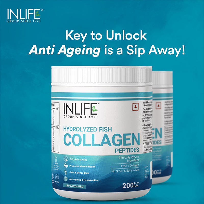 INLIFE Hydrolyzed Marine Fish Collagen Peptides Powder, Clinically Proven Ingredient, 200g (Unflavoured)