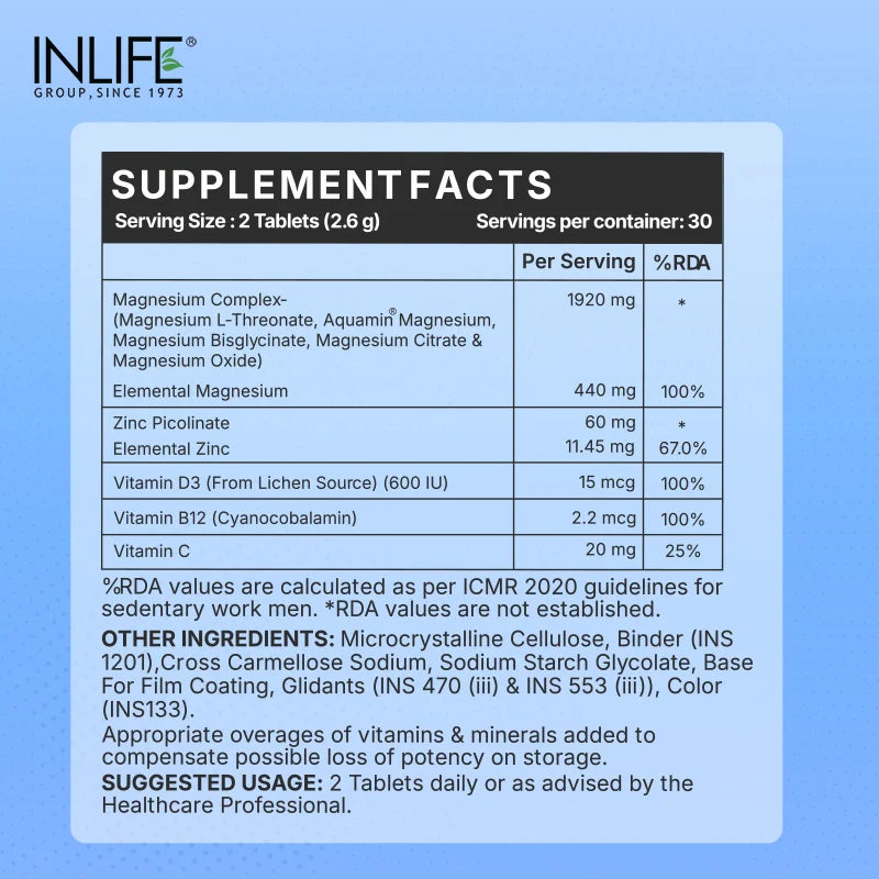 Inlife Magnesium 5X Complex, 440 mg (Elemental Mg) Tablets