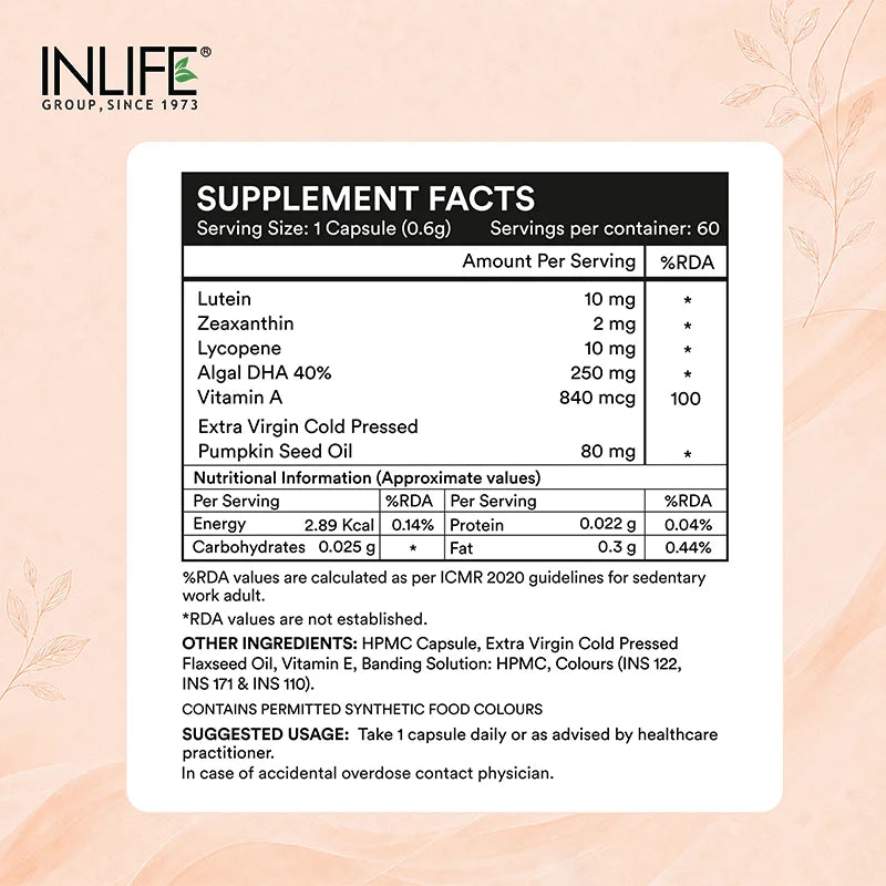 Inlife Natural Lutein & Zeaxanthin Liquid Filled Veg. Capsules