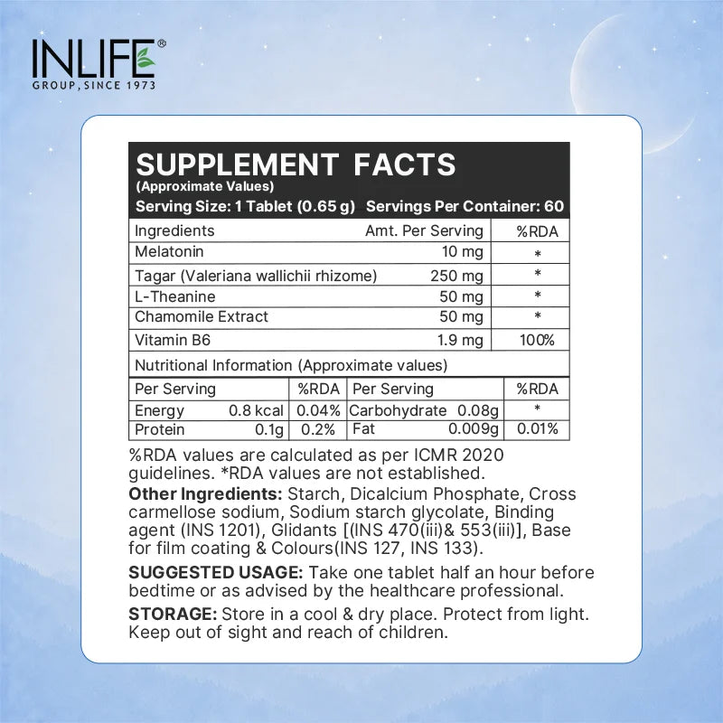 Inlife Melatonin (10mg) with Tagar (250mg), Veg. Tablets
