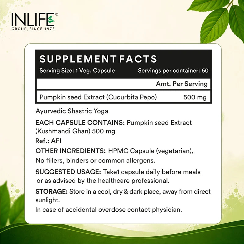 Inlife Pumpkin Seed Extract Supplement, 500 mg, Veg. Capsules