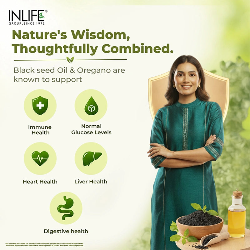 Inlife Black Seed Oil with Oregano, Veg Liquid Filled Capsules