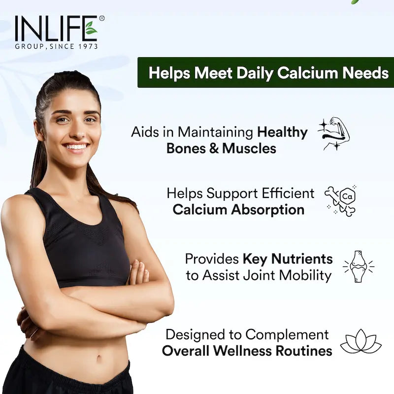 Inlife Bonelife Plus Formula | Calcium Citrate Malate, Magnesium, Zinc, Folic Acid, Vitamin D2, K2 & B12 | Supports Bone & Nutritional Health Tablets
