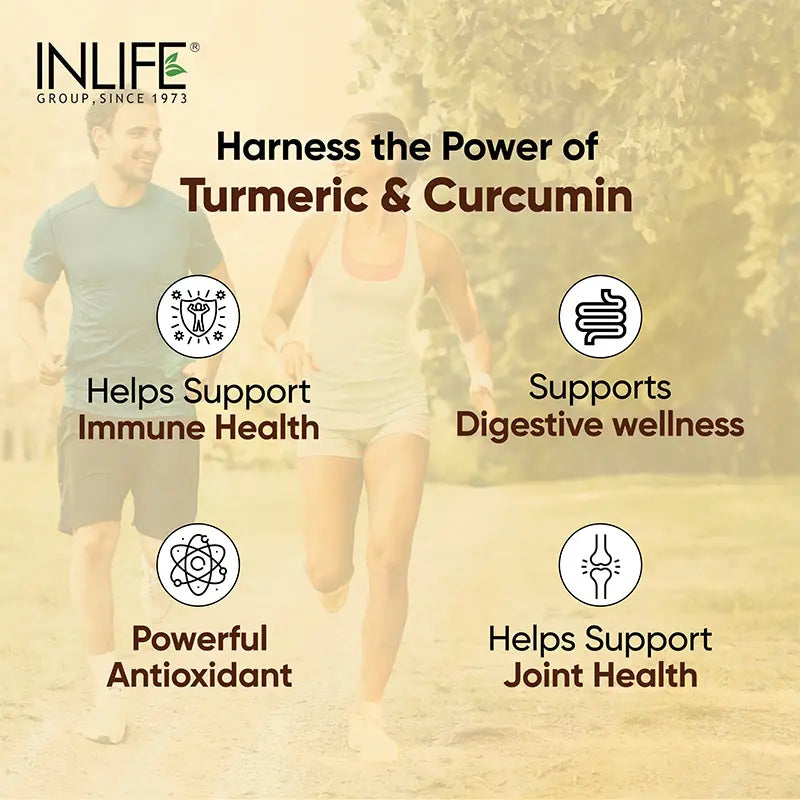Inlife Turmeric Curcumin Tablets with Piperine | 95% Curcuminoids High-Absorption Supplements | Anti-Inflammatory & Antioxidant Support | 1605 mg per serving |60 Veg. Tablets