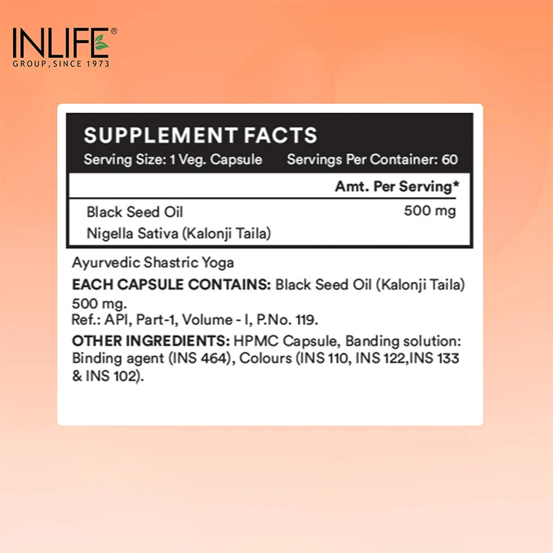 Inlife Black Seed Oil Supplement | Kalonji Oil Capsules | 500mg | Veg. Capsules