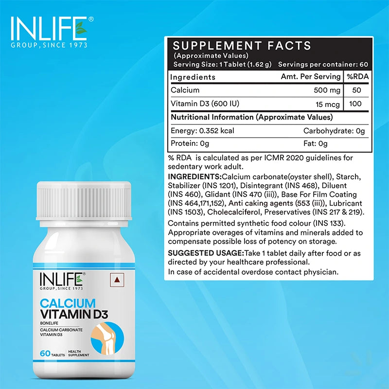 Inlife Calcium with Vitamin D3 Supplement - 60 Tablets