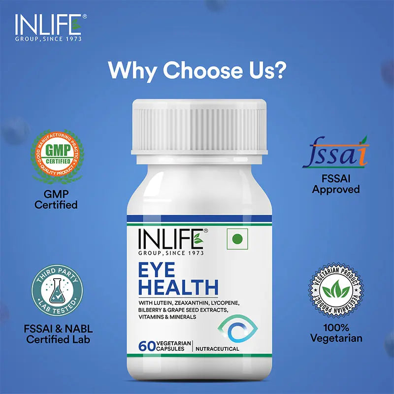 Inlife Eye Health Supplement with Bilberry, Zeaxanthin, Veg. Capsules