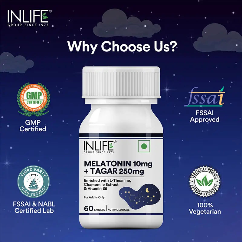 Inlife Melatonin (10mg) with Tagar (250mg)| Vegetarian Tablets