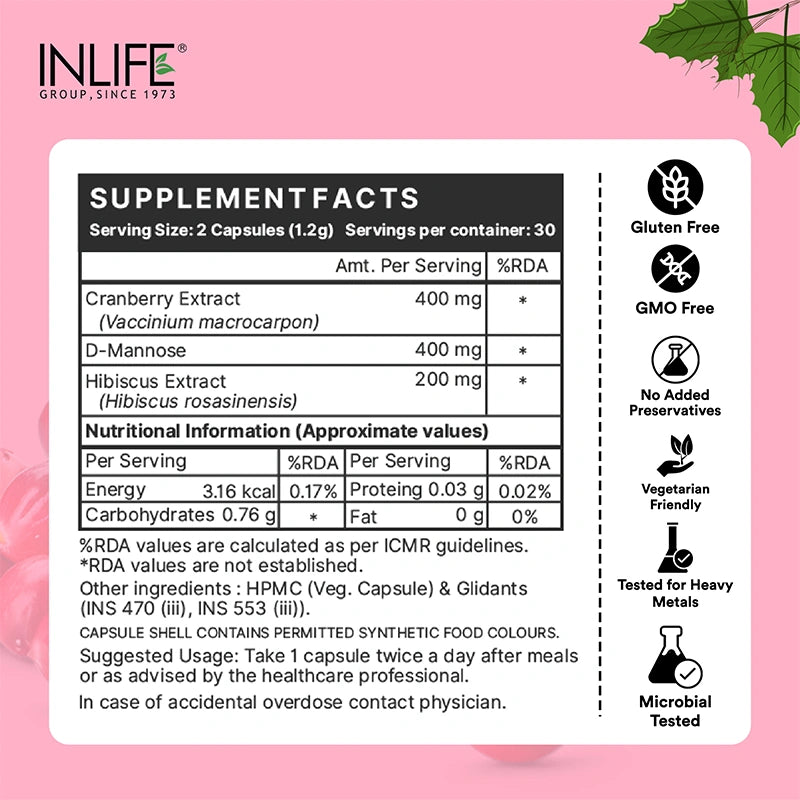 Inlife Cranberry, D-Mannose & Hibiscus, Veg. Capsules