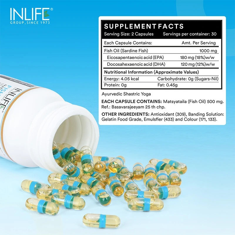 Inlife Fish Oil Omega 3 Fatty Acids Supplement | 1000mg per serving