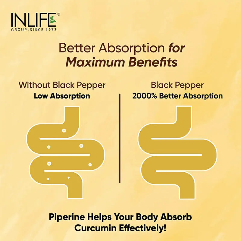 Inlife Turmeric Curcumin Tablets with Piperine | 95% Curcuminoids High-Absorption Supplements | Anti-Inflammatory & Antioxidant Support | 1605 mg per serving |60 Veg. Tablets