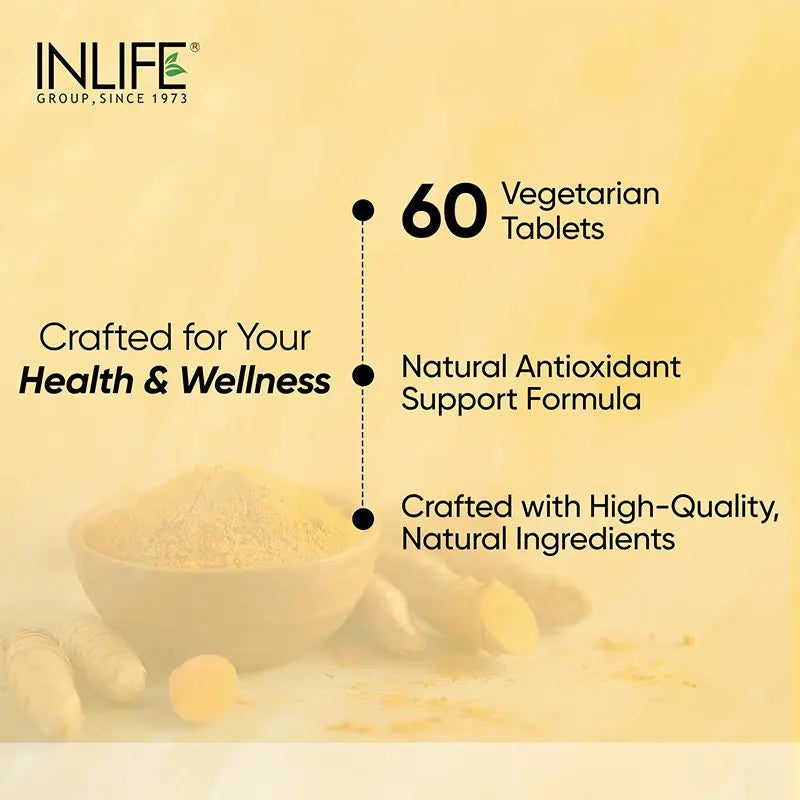 Inlife Turmeric Curcumin Tablets with Piperine | 95% Curcuminoids High-Absorption Supplements | Anti-Inflammatory & Antioxidant Support | 1605 mg per serving |60 Veg. Tablets
