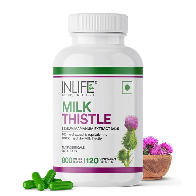 Inlife Milk Thistle Supplement | 800mg Per Serving | 60 & 120 Vegetarian Capsules