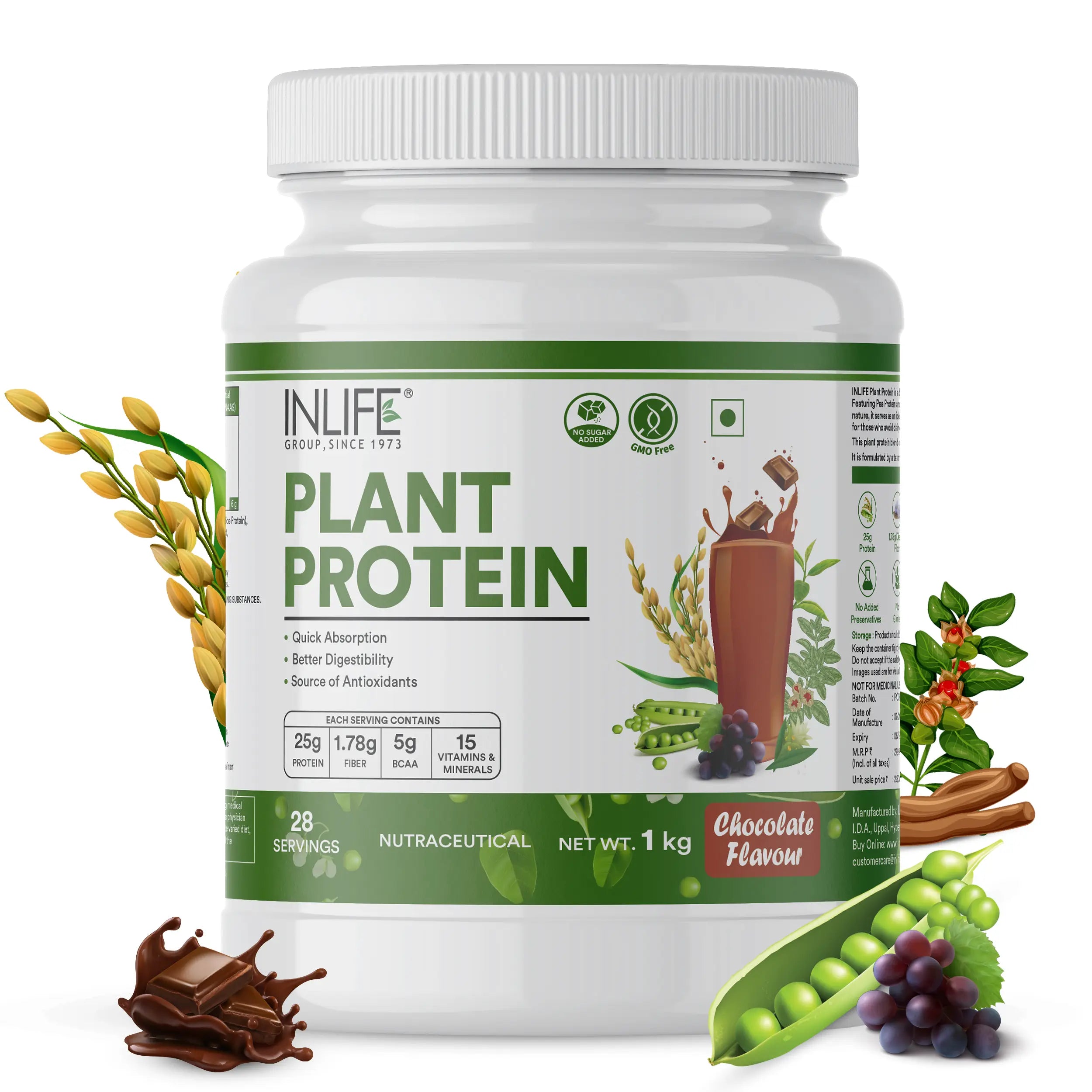 Inlife Plant Based Protein Powder Supplement | 25gms Protein