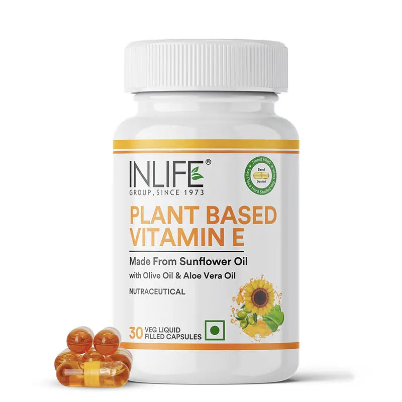 Inlife Plant Based Natural Vitamin E Capsules, Sunflower, Olive & Aloe Vera Oils | Veg. Capsules