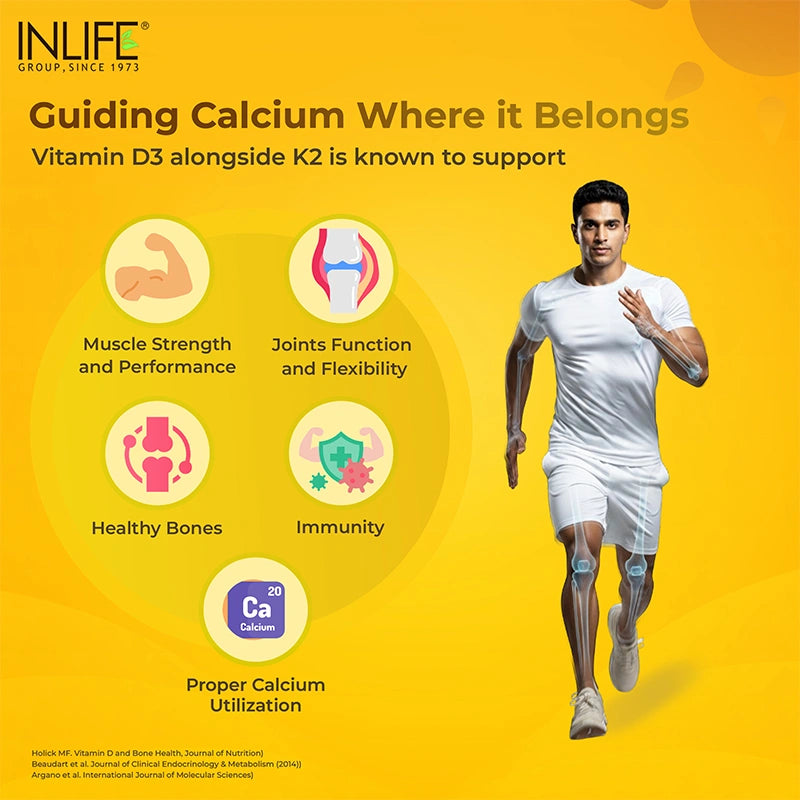Inlife Plant-Based Vitamin D3 (Lichen) + K2 (MK7), Tablets