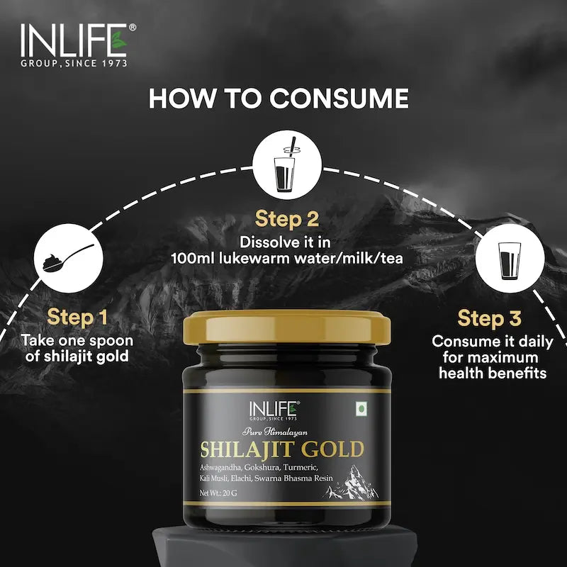 Inlife Shilajit Gold Resin with Ashwagandha, Tribulus, Turmeric, Kali Musli | 20g