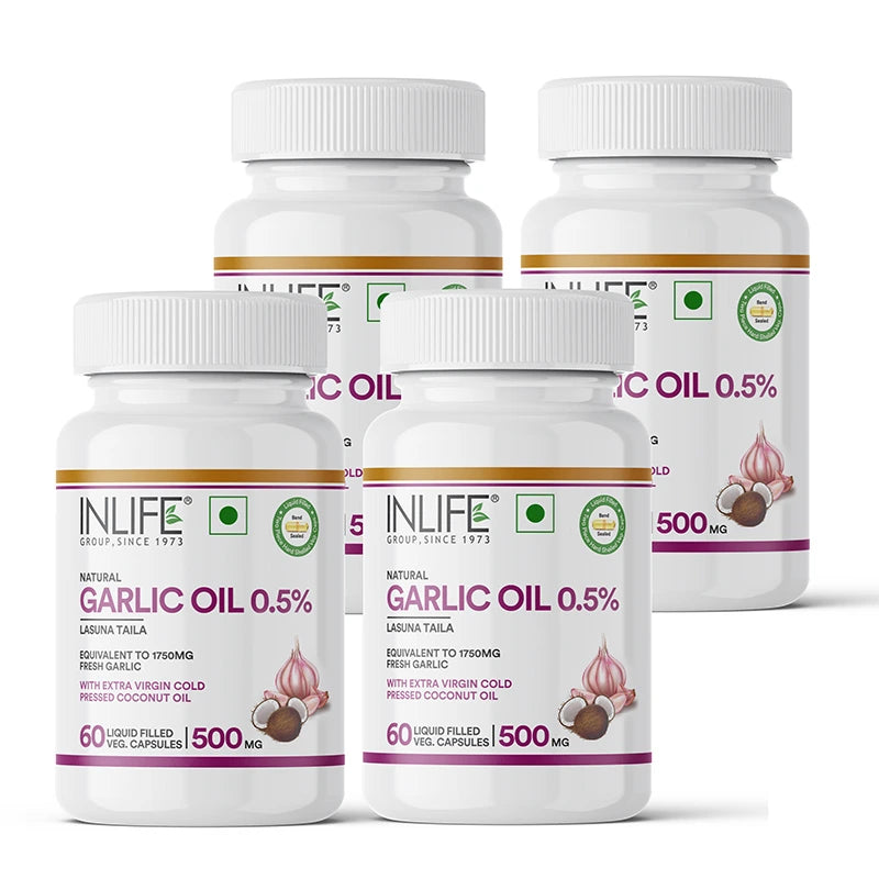 INLIFE Garlic & Coconut Oil capsules pack of 4 bottles