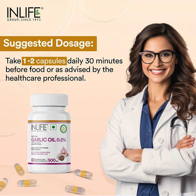 Daily recommended dosage of INLIFE Garlic coconut oil capsules