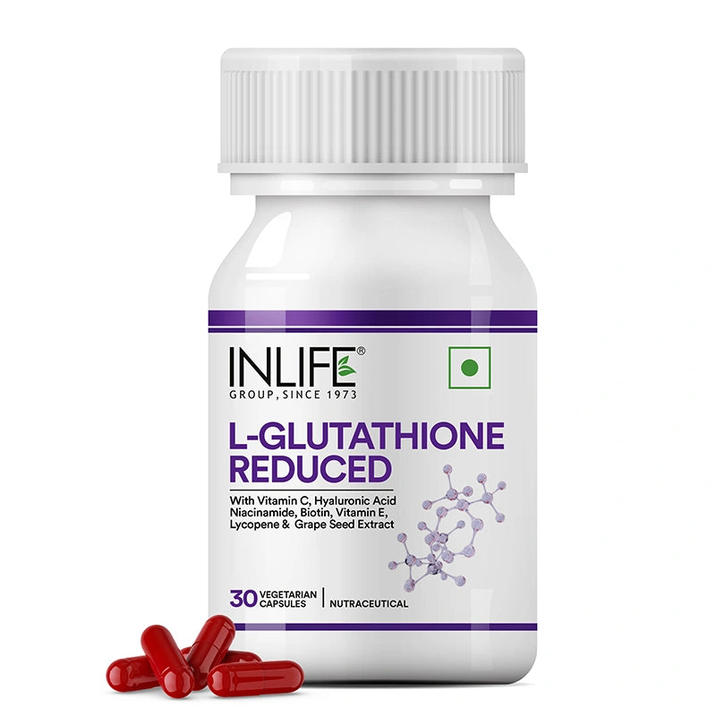 Bottle of 30 Veg INLIFE L-Glutathione Reduced Capsules.