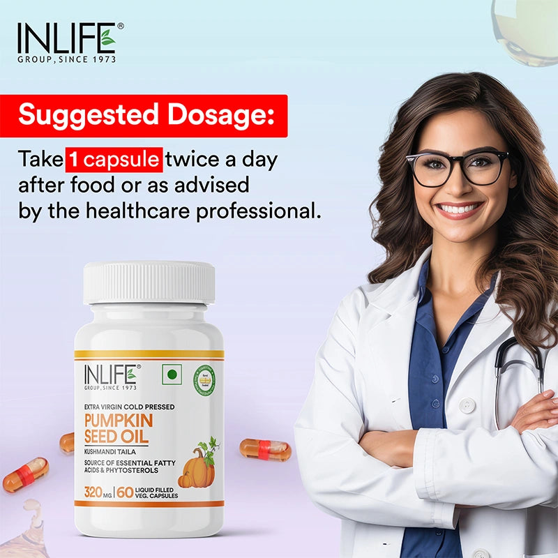 Daily recommended dosage for INLIFE Pumpkin seed oil liquid filled capsules
