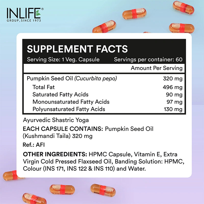 Supplement facts of INLIFE Pumpkin seed oil capsules