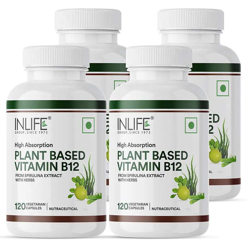 4-pack of Plant based vitamin b12 capsules for Brain health, red blood Cellular health, Bone and Joint health.