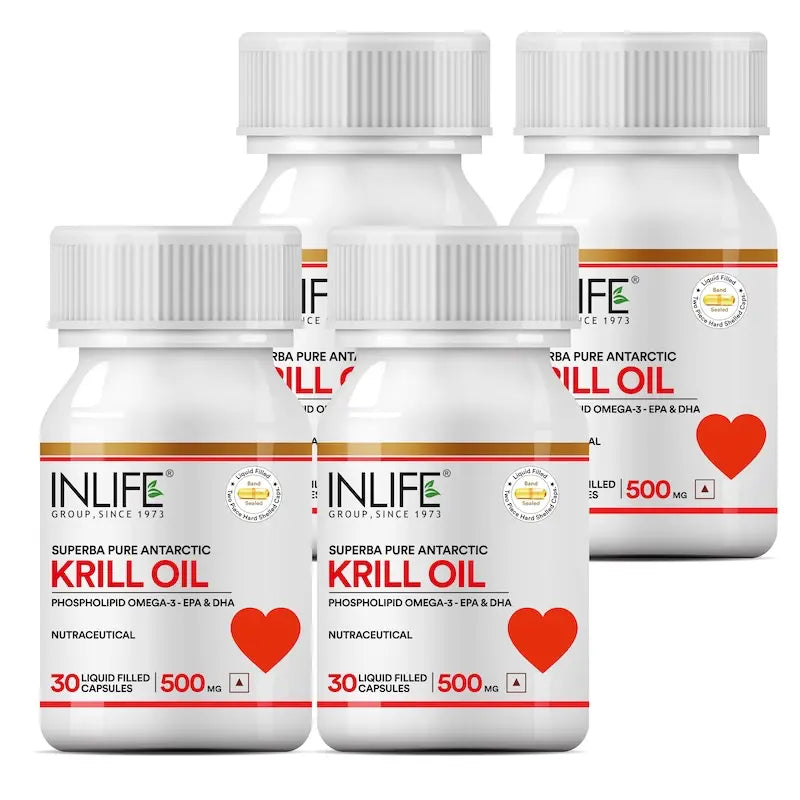4-pack of krill oil capsules for respiratory inner balance, Joint, bone and Gut health